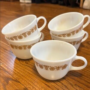 Pyrex coffee cups set of 5 vintage gold butterfly
